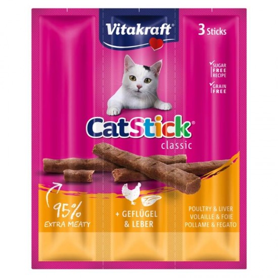 Λιχουδιά Γάτας Vitakraft Cat Stick Poultry & Liver 3pcs Λιχουδιές