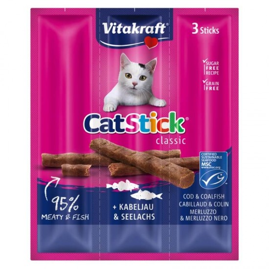 Λιχουδιά Γάτας Vitakraft Cat Stick Μπακαλιάρος & Τόνος 3pcs Λιχουδιές