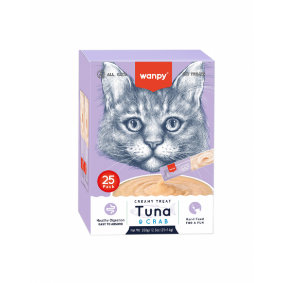 Λιχουδιά Γάτας Wanpy Creamy Treat Tuna & Crab 350gr (25x14gr) Λιχουδιές Γάτας