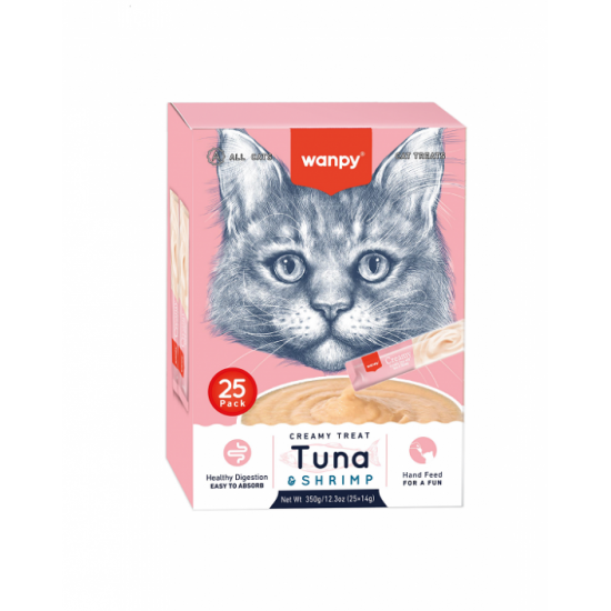 Λιχουδιά Γάτας Wanpy Creamy Treat Tuna & Shrimp 350gr (25x14gr) Λιχουδιές Γάτας