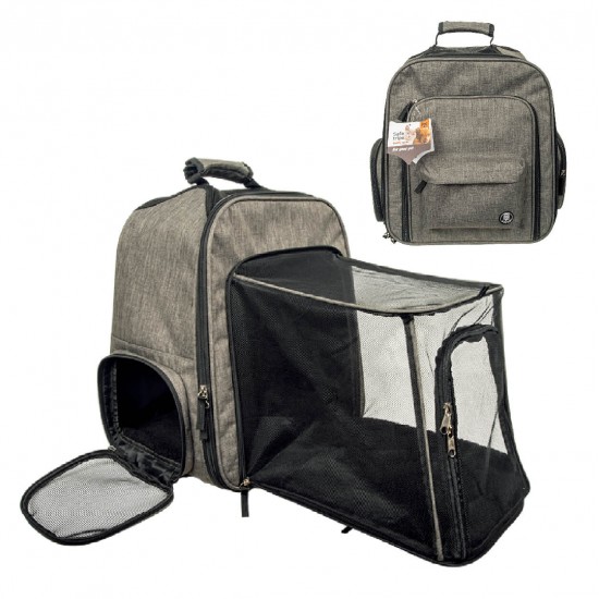 Τσάντα Μεταφοράς Fofos Backpack Προεκτάσιμη Γκρι Κλουβιά & Τσάντες Μεταφοράς