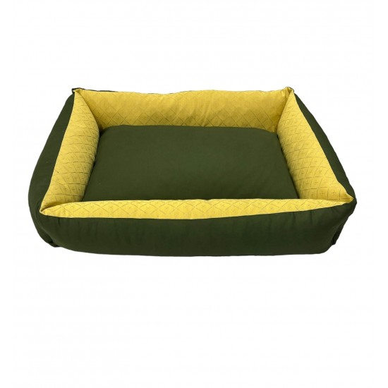 Κρεβατάκι Πουφ Ikaros 'Olive green-Yellow' με Φερμουάρ 90x65cm Κρεβατάκια Σκύλου