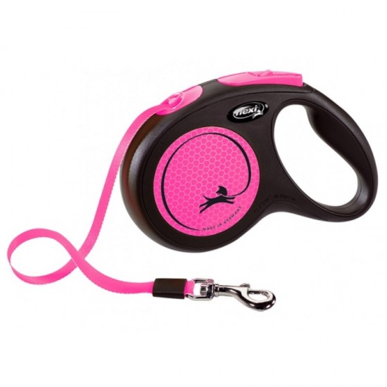 Οδηγός Σκύλου Πτυσσόμενος Flexi Neon Tape Medium Ροζ 5m Πτυσσόμενοι Οδηγοί-Flexi