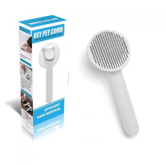 Βούρτσα Key Pet Comb Στρογγυλή Αυτοκαθαριζόμενη με Κουμπί Γκρί Χτένες-Βούρτσες Σκύλου