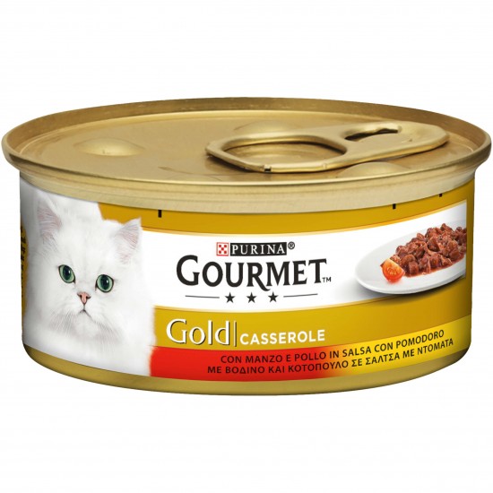 Κονσέρβα Γάτας Gold Casserole με Βοδινό & Κοτόπουλο σε Σάλτσα Ντομάτας 85gr GOURMET GOLD
