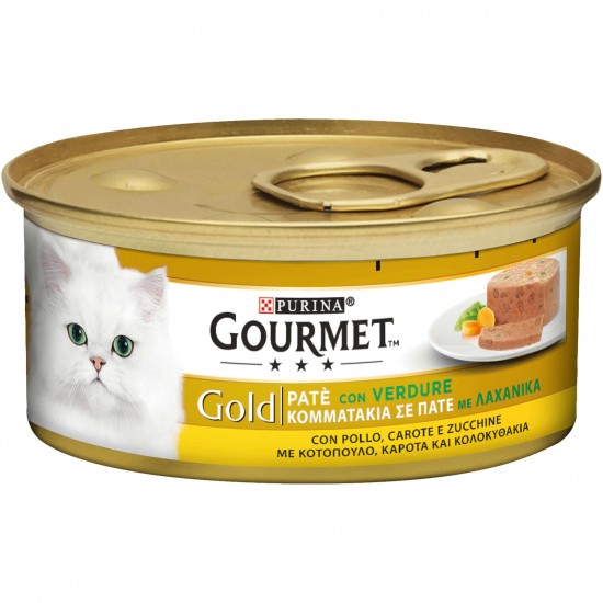 Κονσέρβα Γάτας Gold Πατε με Λαχανικά & Κοτόπουλο, Καρότα με Κολοκυθάκια 85gr GOURMET GOLD