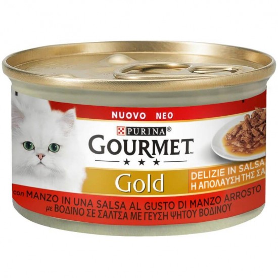 Κονσέρβα Γάτας Gold Κομματάκια με Ψητό Βοδινό σε Σάλτσα 85gr GOURMET GOLD