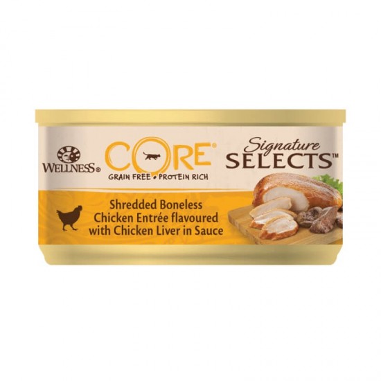 Κονσέρβα Γάτας Core Signature Select Shredded Κοτόπουλο & Συκώτι σε Σάλτσα 79gr WELLNESS CORE
