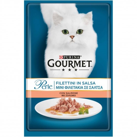 Φακελάκι Γάτας Perle Φιλετάκια σε Σάλτσα με Σολομός 85gr GOURMET PERLE