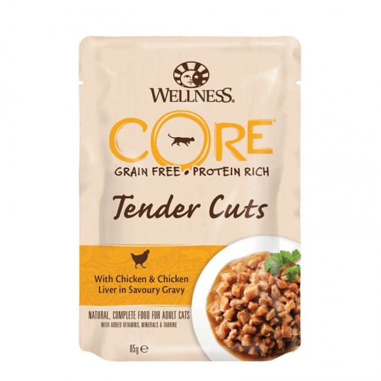 Φακελάκι Γάτας Core Tender Cuts Κοτόπουλο και Συκώτι Κοτόπουλο 85gr WELLNESS CORE