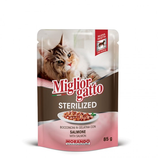 Φακελάκι Γάτας Morando Miglior Gatto Sterilised Σολωμός σε Ζελε 85gr MIGLIOR GATTO