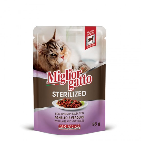 Φακελάκι Γάτας Morando Miglior Gatto Sterilised Αρνί & Λαχανικά Σε Σάλτσα  85gr 