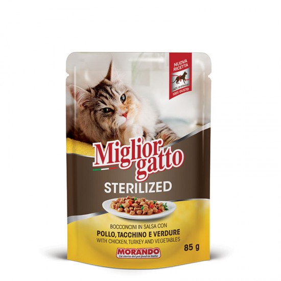 Φακελάκι Γάτας Morando Miglior Gatto Sterilised Κοτόπουλο Γαλοπούλα & Λαχανικά Σε Σάλτσα 85gr MIGLIOR GATTO