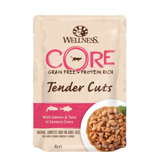 Φακελάκι Γάτας Core Tender Cuts Σολομός & Τόνος 85gr WELLNESS CORE