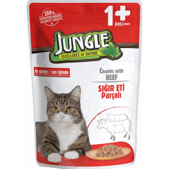 Φακελάκι Γάτας Jungle Adult Μοσχάρι σε Σάλτσα 100gr JUNGLE