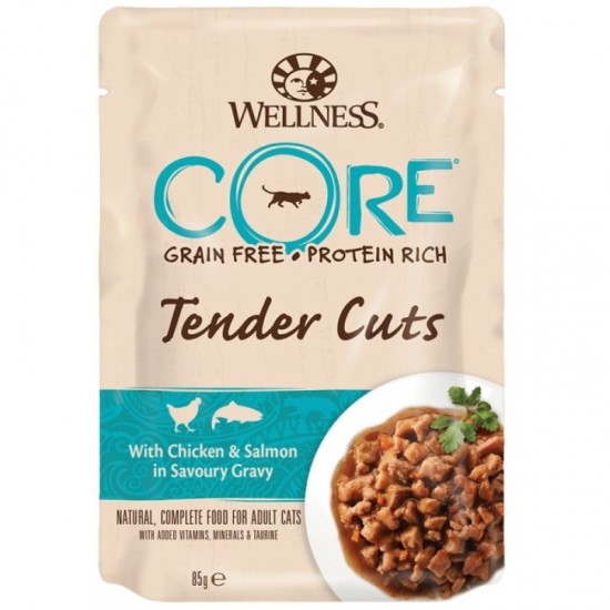 Φακελάκι Γάτας Core Tender Cuts Κοτόπουλο & Σολομός 85gr WELLNESS CORE