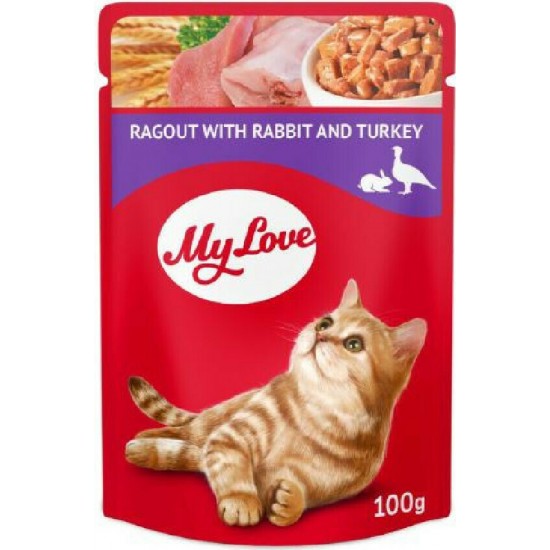 Φακελάκι Γάτας My Love Ragout with Rabbit & Turkey 100gr MY LOVE