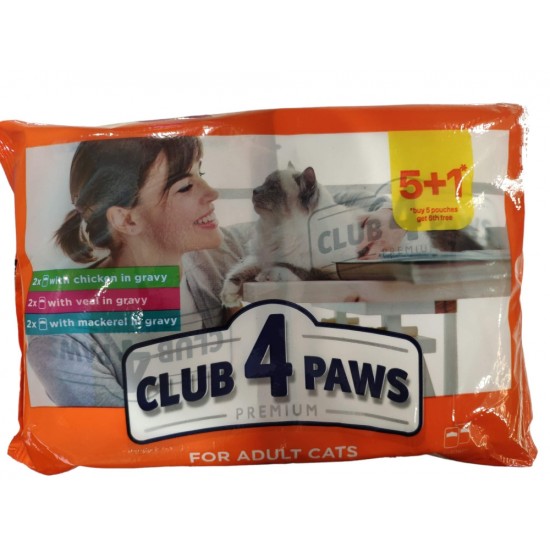 Πολυσυσκευασία Γάτας Φακελάκι Club-4-Paws Adult 6x80gr 5+1 Δώρο CLUB-4-PAWS