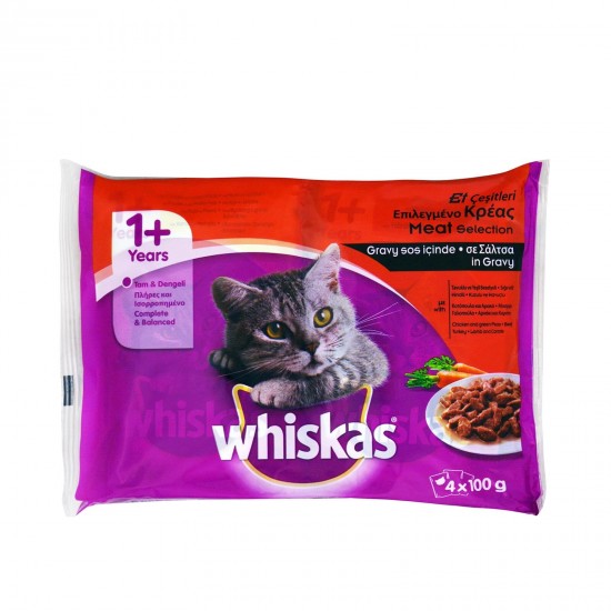 Πολυσυσκευασία Γάτας Φακελάκι Whiskas Επιλεγμένο Κρέας σε Σάλτσα 4x100gr Πολυσυσκευασίες