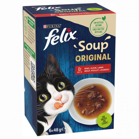 Πολυσυσκευασία Γάτας Felix Soup Βοδινό,Κοτόπουλο & Αρνί 6x48gr