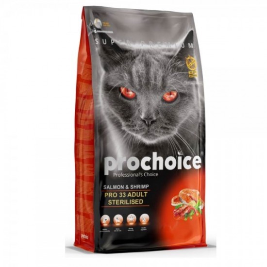 Ξηρά Τροφή Γάτας Prochoice Pro 33 Salmon&Shrimp Sterilised 2kg PRO CHOICE