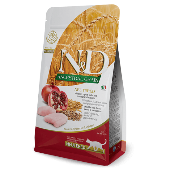 Ξηρά Τροφή Γάτας N&D Ancestral Grain Κοτόπουλο & Ρόδι Neutered 1,5kg N&D