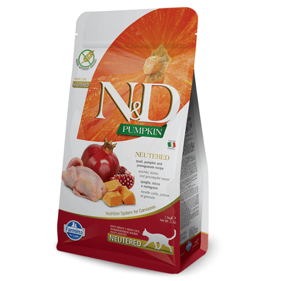 Ξηρά Τροφή Γάτας N&D Grain Free Neutered Κολοκύθα Ορτύκι & Ρόδι 300gr N&D