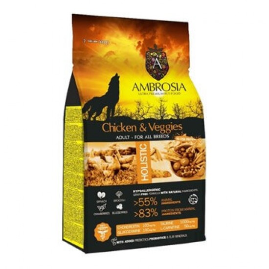 Ambrosia Adult Chicken & Veggies 12kg + ΔΩΡΟ Λάδι Σολομού Freshness 100ml AMBROSIA