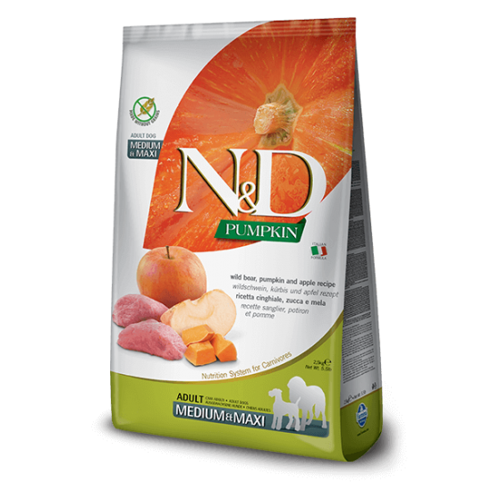 N&D Grain Free Κολοκύθα, Aγριόχοιρος και Μήλο Adult Med/Maxi 2,5kg N&D