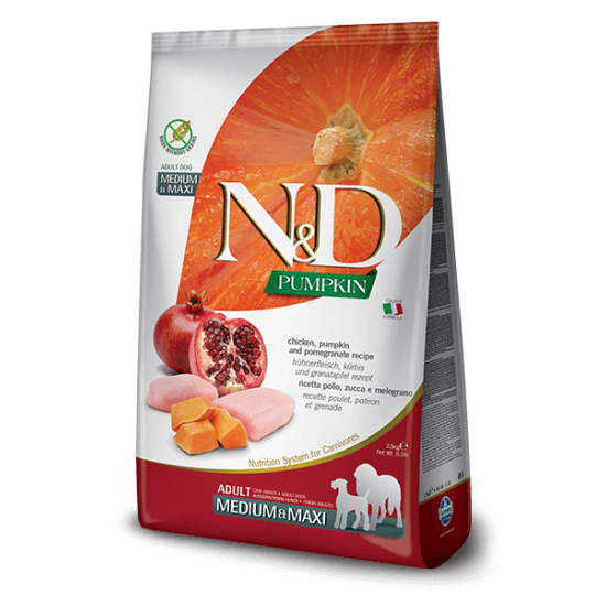 N&D Grain Free Κολοκύθα, Koτόπουλο και Ρόδι Adult Medium/Maxi 2,5kg N&D