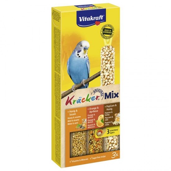 Λιχουδιά Πτηνών Vitakraft Kracker Παπαγαλάκι Μέλι-Πορτοκάλι-PopCorn 3τεμ Λιχουδιές
