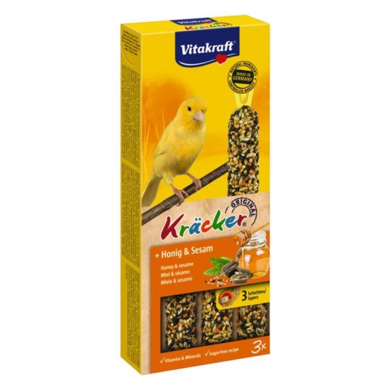 Λιχουδιά Πτηνών Vitakraft Kracker Καναρίνι Μέλι-Σουσάμι 3τεμ Λιχουδιές